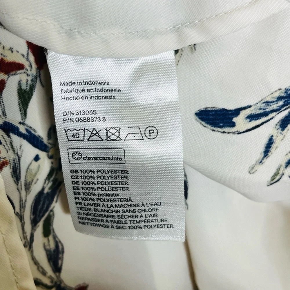 H & M Long Sleeve Blouse Button Front Top Collared Shirt Bird & Floral Print - Picture 5 of 6